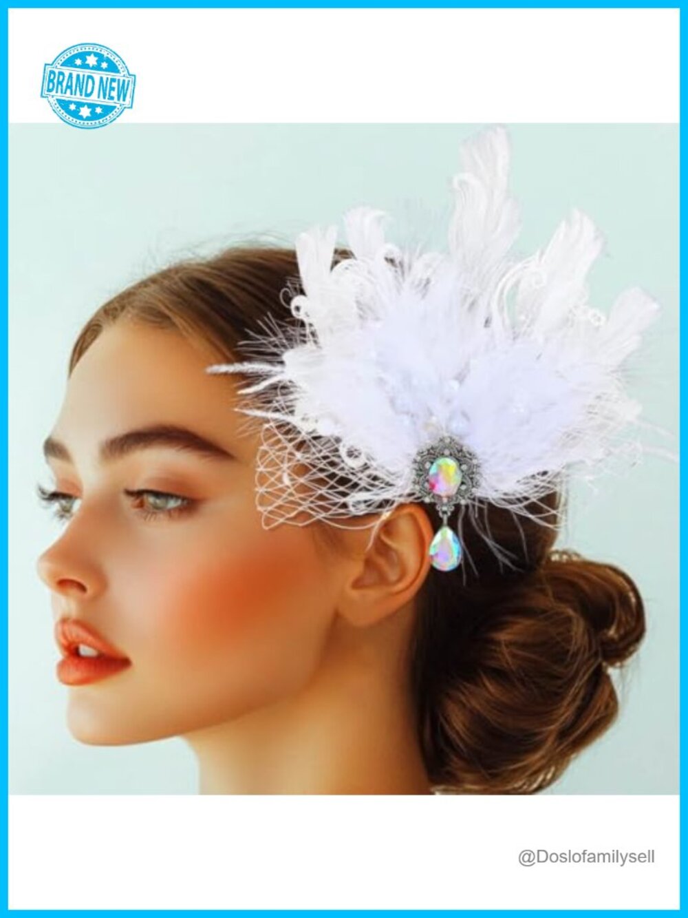 Feather Fascinator Headpiece with Light-Up Rhinestone Clip, 1920s Gatsby